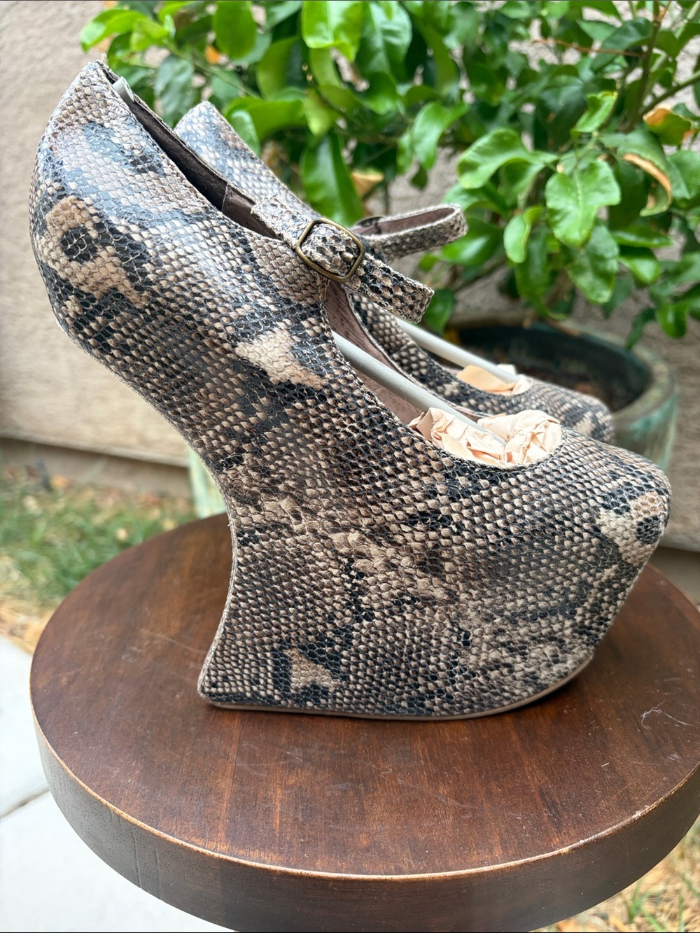 Jeffrey Campbell Snake-Print Mary Jane Platform Wedges - Brown/Black